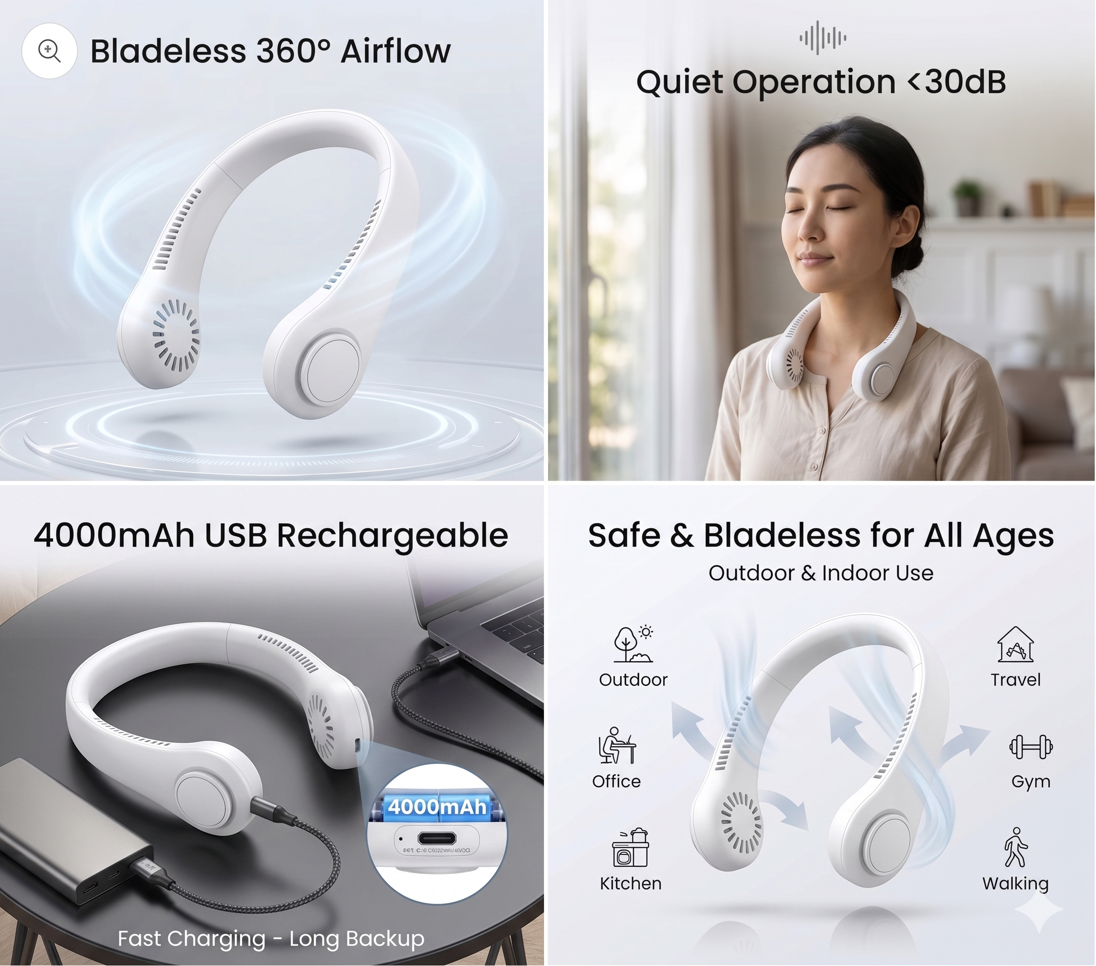 Portable Bladeless Neck Fan – Hands-Free 360° Cooling